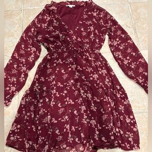 Floral Burgundy Long Sleeve Dress